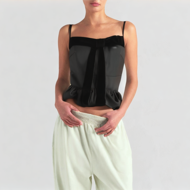 Chic and fashionable bow-decorated balloon poplin vest