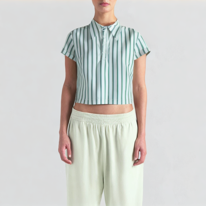 Chic and fashionable striped poplin short top