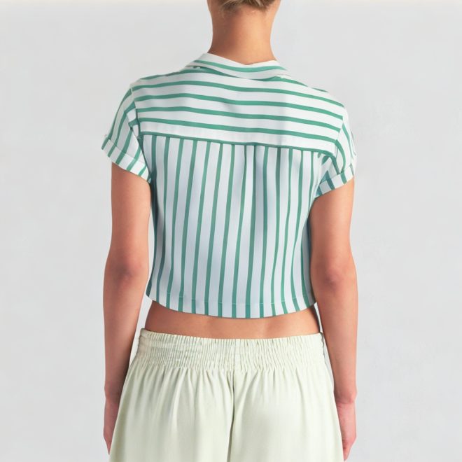 Chic and fashionable striped poplin short top