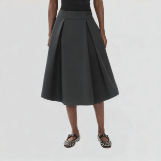 Grey Pleated Long High Waist Skirt