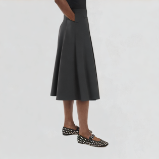 Grey Pleated Long High Waist Skirt