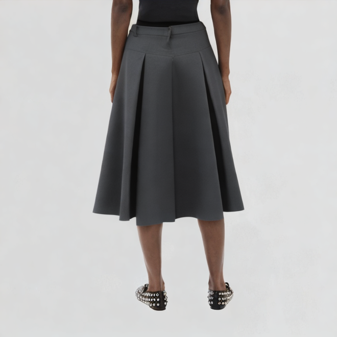 Grey Pleated Long High Waist Skirt