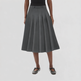 Grey Pleated High Waist Long Skirt