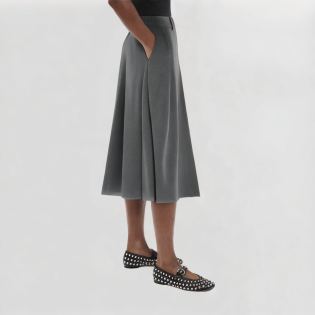Grey Pleated High Waist Long Skirt