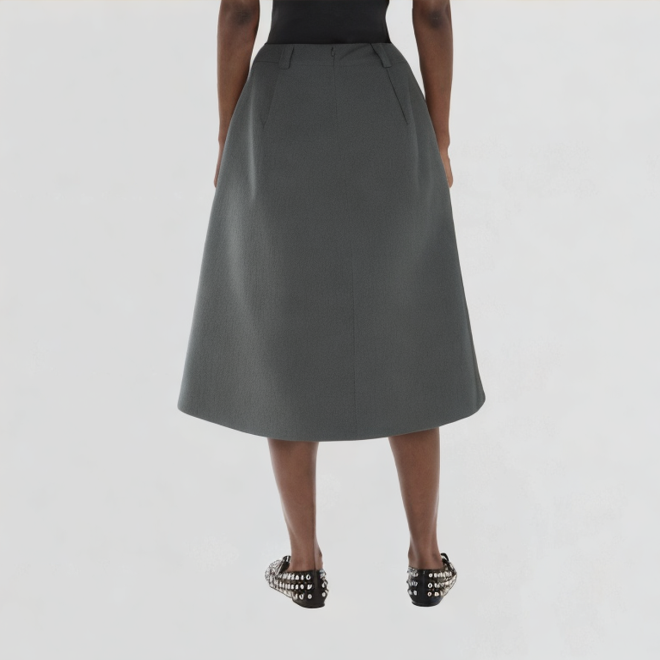 Grey Pleated High Waist Long Skirt