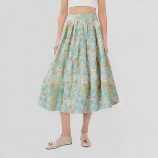 Floral Half Elastic Waist Skirt