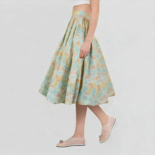 Floral Half Elastic Waist Skirt