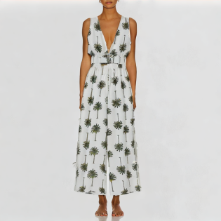 Fashion printed trousers suit retro sleeveless