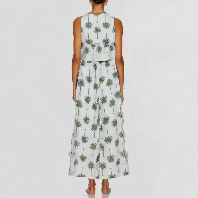 Fashion printed trousers suit retro sleeveless
