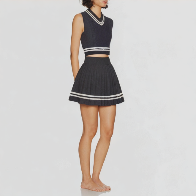 Set retro vest vent mini skirt women's clothing