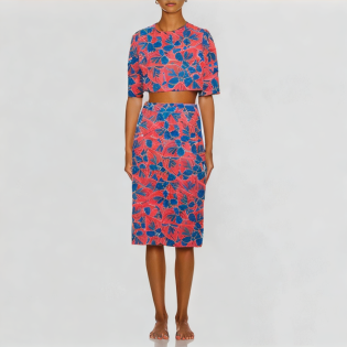 Fashion printed skirt suit retro short sleeve