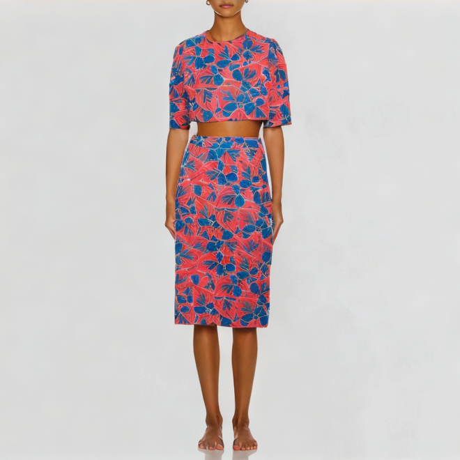 Fashion printed skirt suit retro short sleeve