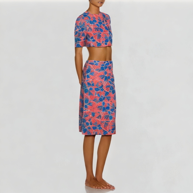 Fashion printed skirt suit retro short sleeve