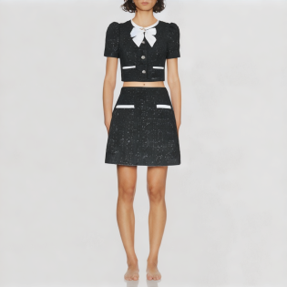 Elegant tweed two-piece skirt suit