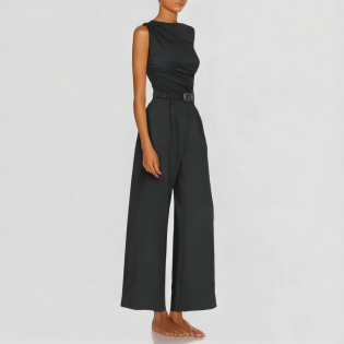 High Waist Drawstring Wide Leg Bodysuit