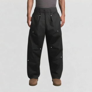 High-quality buckle rivet pleated pants