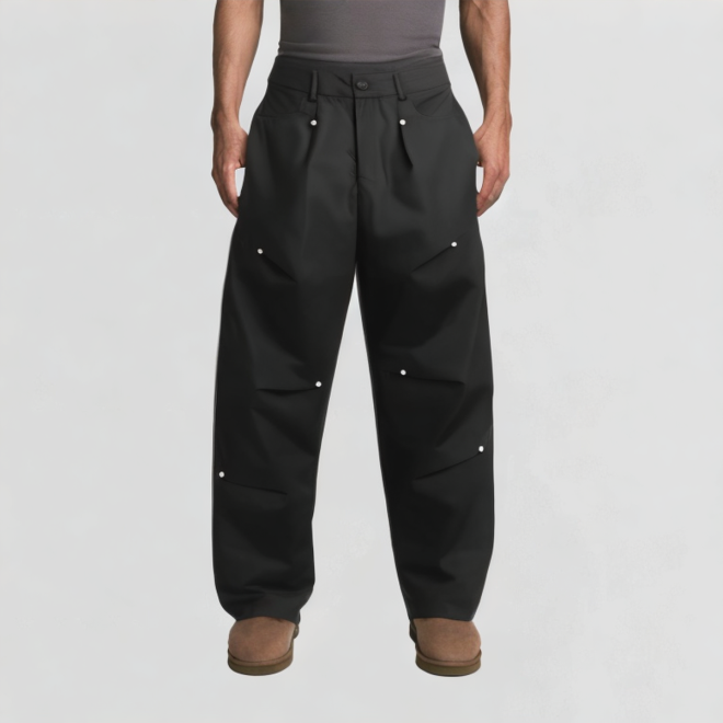 High-quality buckle rivet pleated pants