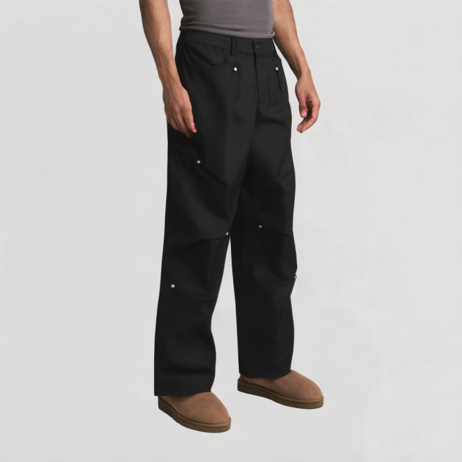 High-quality buckle rivet pleated pants
