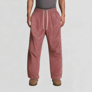 Marble pattern elastic waist drawstring pants
