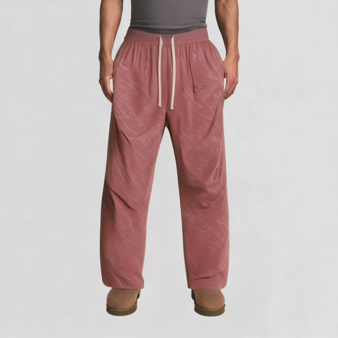 Marble pattern elastic waist drawstring pants