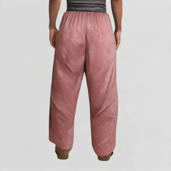 Marble pattern elastic waist drawstring pants